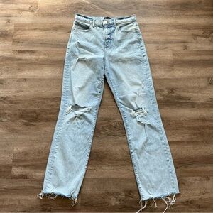 Express Jeans Size 8 R Modern Straight Super High Rise Distressed Stretch Light